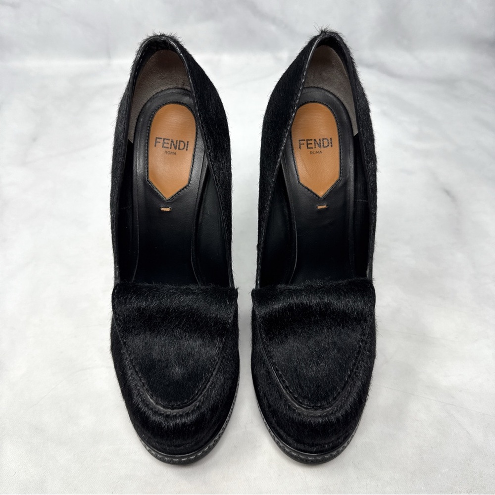 FENDI Vintage Y2K Archival Ice Heel Calf Hair Leather Loafer Platform Wedges 36 - Picture 6 of 16